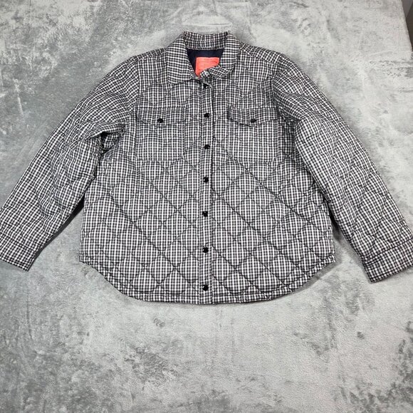 J Crew Quilted Puffer Shirt Jacket PrimaLoft® Black White Gingham XXL Shacket - Picture 1 of 11